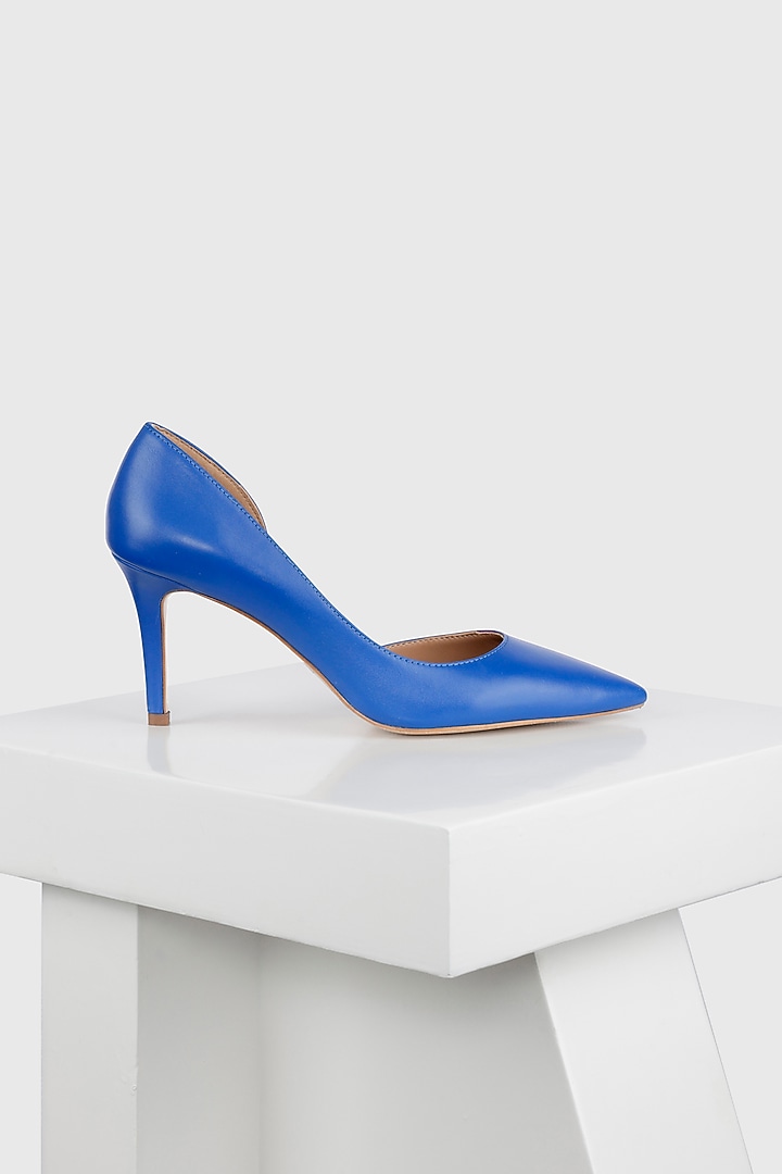 Blue Genuine Leather Curved Pump Heels by Oroh at Pernia's Pop Up Shop