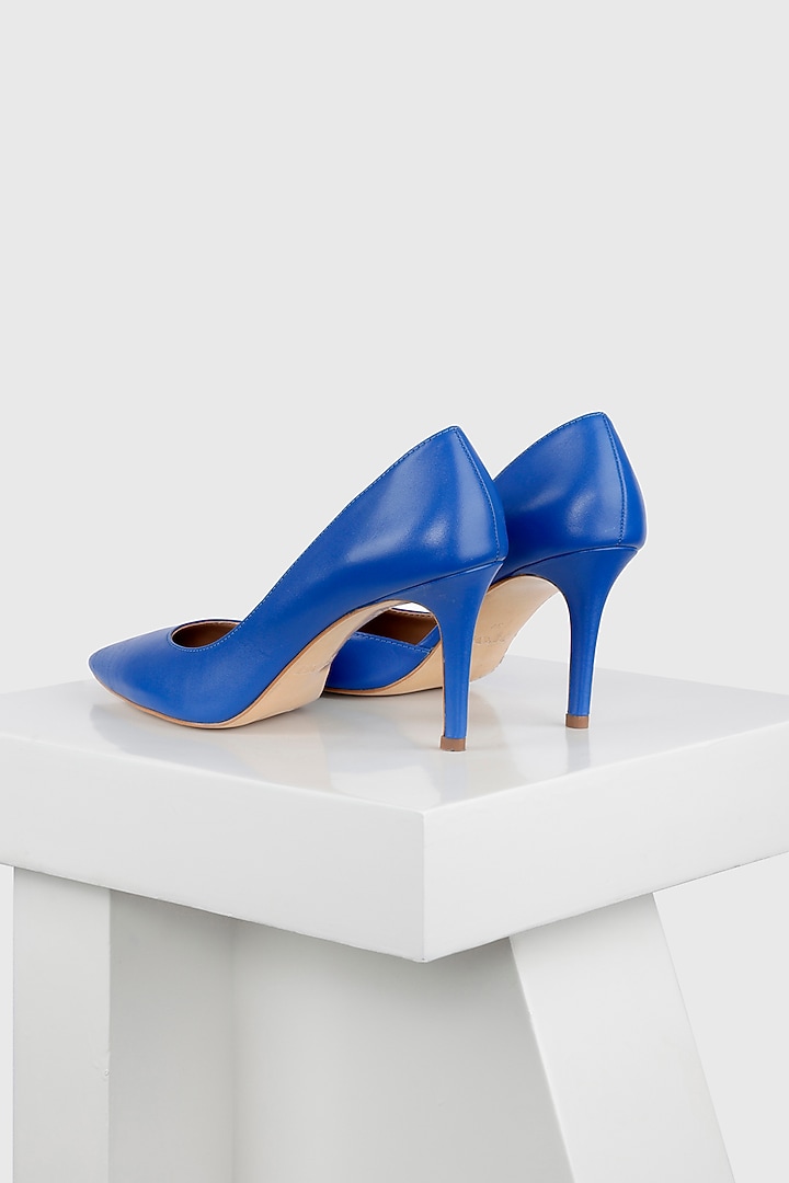 Blue Genuine Leather Curved Pump Heels by Oroh at Pernia's Pop Up Shop
