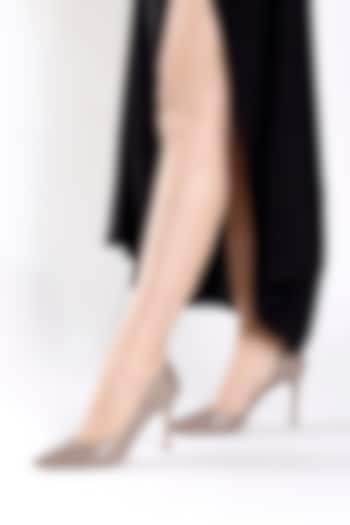 Brown Genuine Leather Curved Pump Heels by Oroh at Pernia's Pop Up Shop