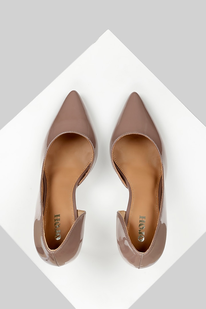 Brown Genuine Leather Curved Pump Heels by Oroh at Pernia's Pop Up Shop