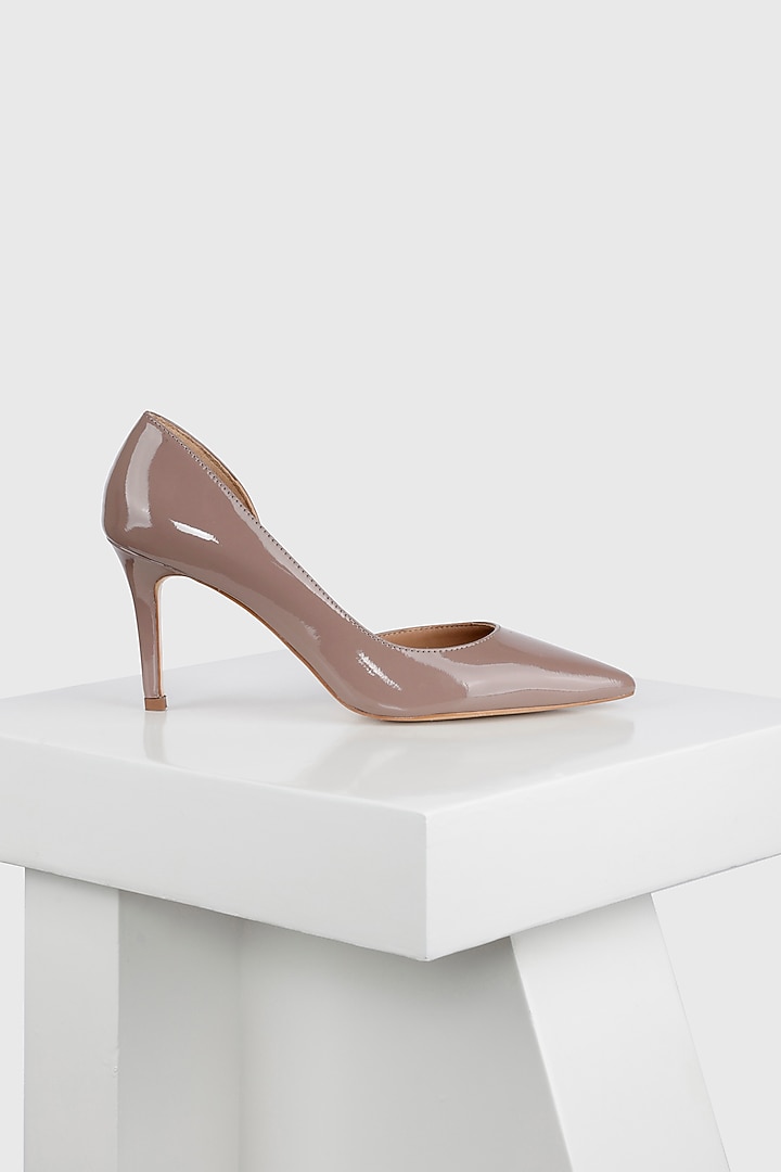 Brown Genuine Leather Curved Pump Heels by Oroh at Pernia's Pop Up Shop
