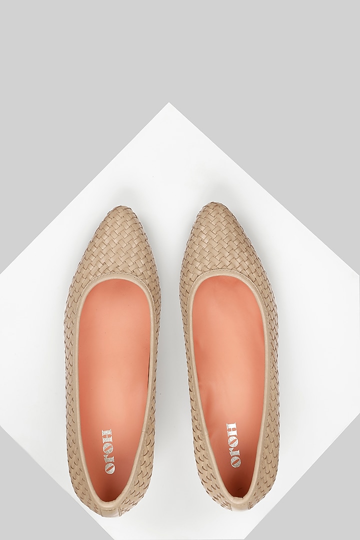 Beige Woven Leather Low-Heel Pump by Oroh at Pernia's Pop Up Shop
