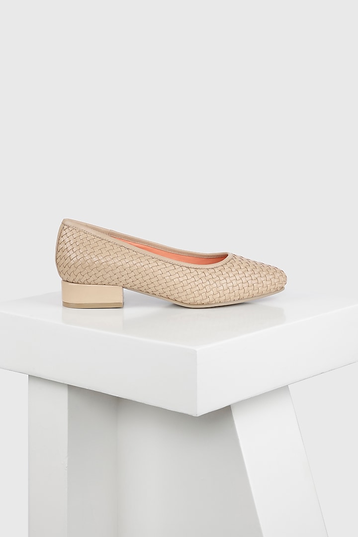 Beige Woven Leather Low-Heel Pump by Oroh at Pernia's Pop Up Shop