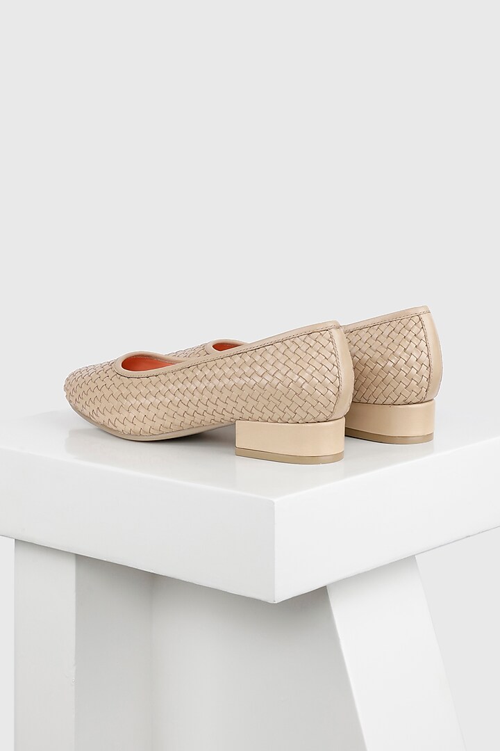 Beige Woven Leather Low-Heel Pump by Oroh at Pernia's Pop Up Shop