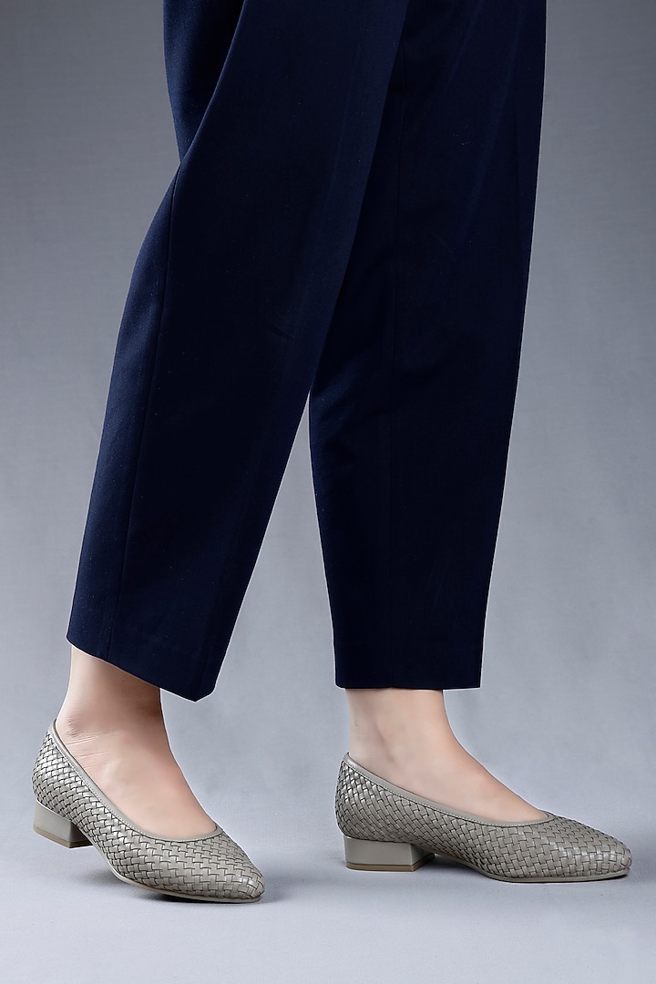 Grey Woven Leather Low-Heel Pump by Oroh at Pernia's Pop Up Shop
