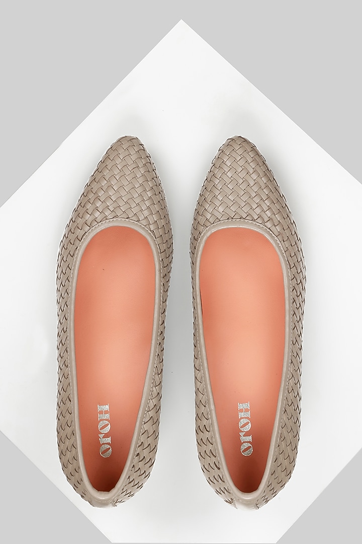 Grey Woven Leather Low-Heel Pump by Oroh at Pernia's Pop Up Shop