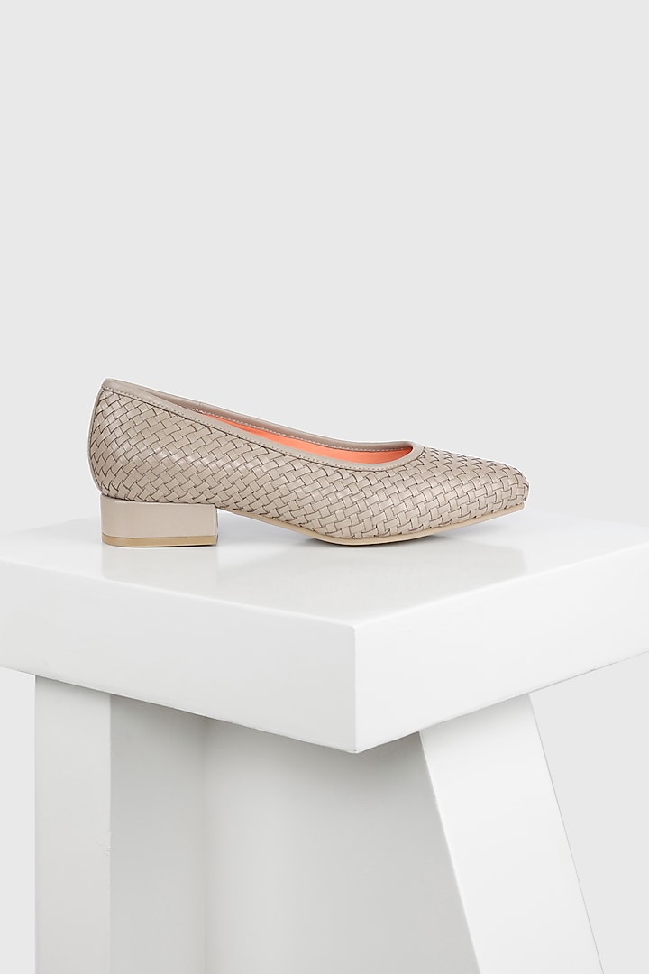Grey Woven Leather Low-Heel Pump by Oroh at Pernia's Pop Up Shop