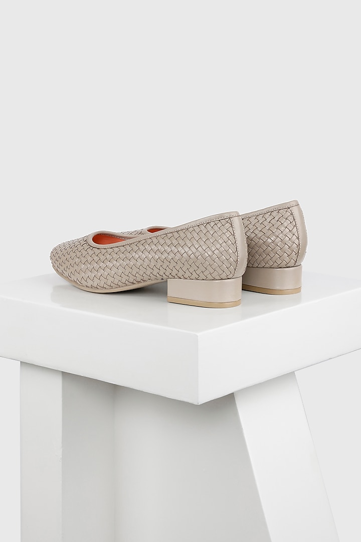 Grey Woven Leather Low-Heel Pump by Oroh at Pernia's Pop Up Shop
