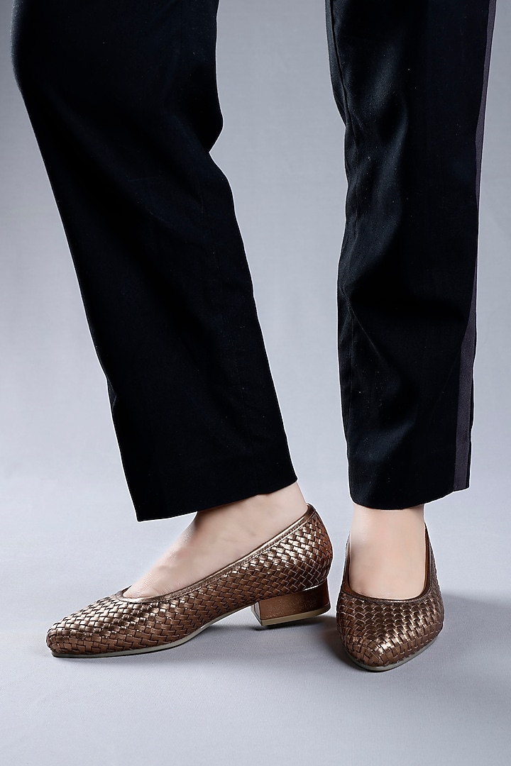 Brown Woven Leather Low-Heel Pump by Oroh at Pernia's Pop Up Shop