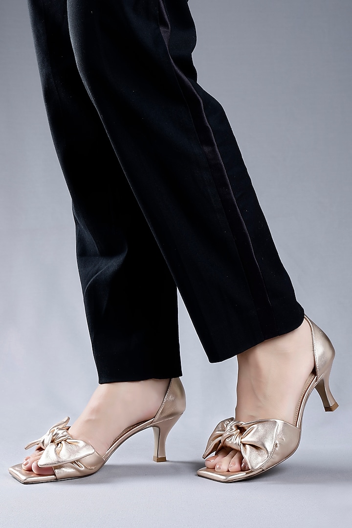 Rose Gold Metallic Leather Kitten Heels by Oroh at Pernia's Pop Up Shop