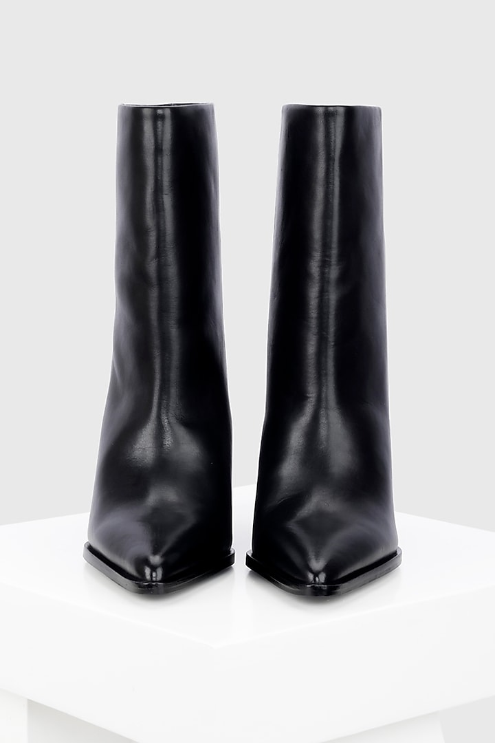 Black Genuine Leather Wedge Ankle Boots by Oroh