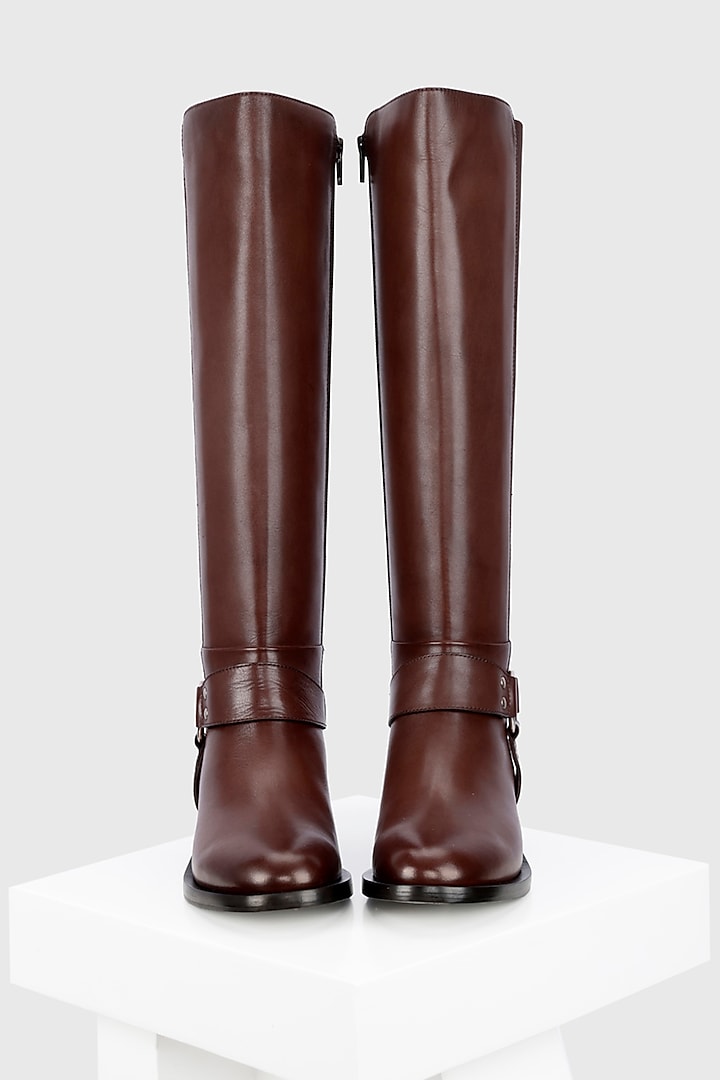 Brown Genuine Leather Long Boots by Oroh at Pernia's Pop Up Shop