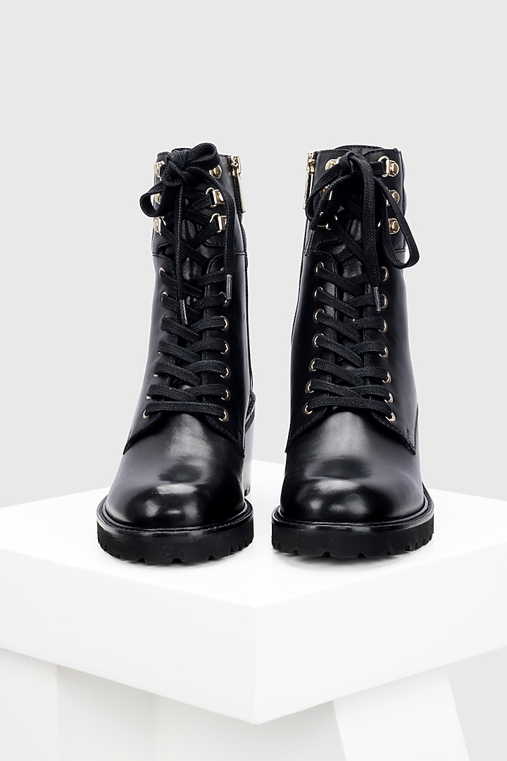 Black Genuine Leather Biker Boots by Oroh at Pernia's Pop Up Shop
