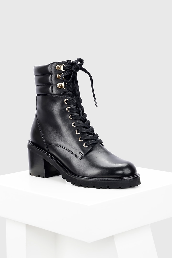 Black Genuine Leather Biker Boots by Oroh at Pernia's Pop Up Shop