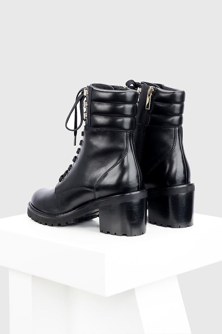 Black Genuine Leather Biker Boots by Oroh at Pernia's Pop Up Shop
