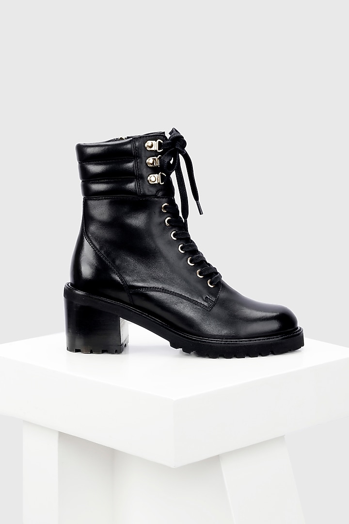 Black Genuine Leather Biker Boots by Oroh at Pernia's Pop Up Shop