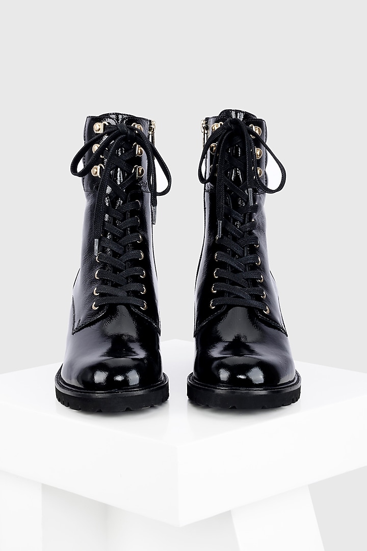 Black Genuine Leather Biker Boots by Oroh