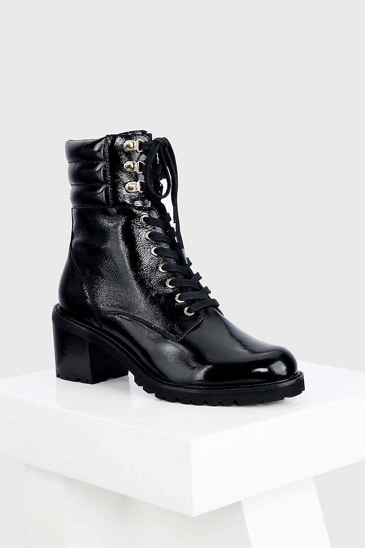 Black Genuine Leather Biker Boots by Oroh at Pernia's Pop Up Shop