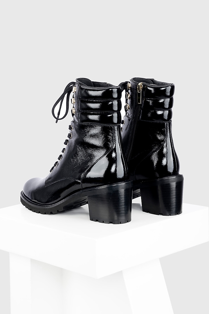 Black Genuine Leather Biker Boots by Oroh at Pernia's Pop Up Shop