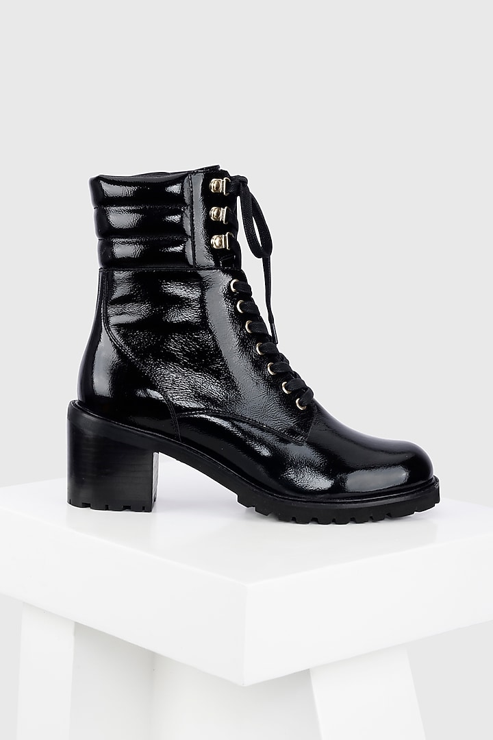 Black Genuine Leather Biker Boots by Oroh at Pernia's Pop Up Shop