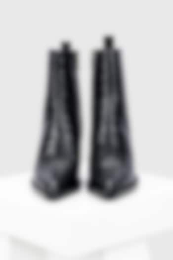 Black Genuine Leather Block Heel Ankle Boots by Oroh