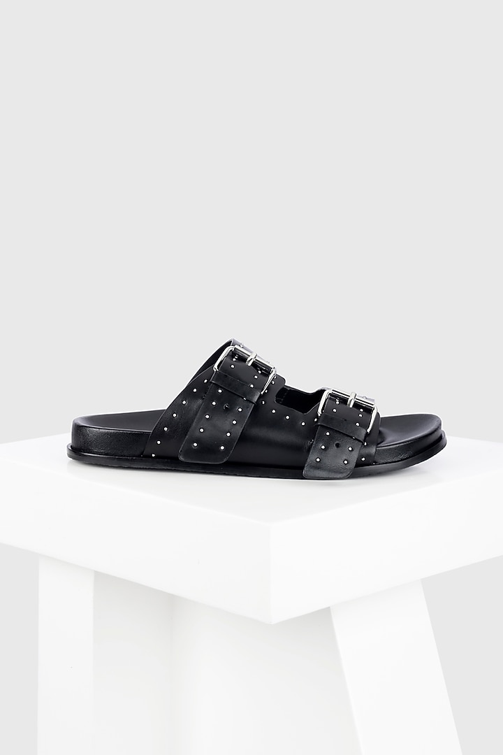 Black Genuine Leather Buckle Strap Flats by Oroh at Pernia's Pop Up Shop