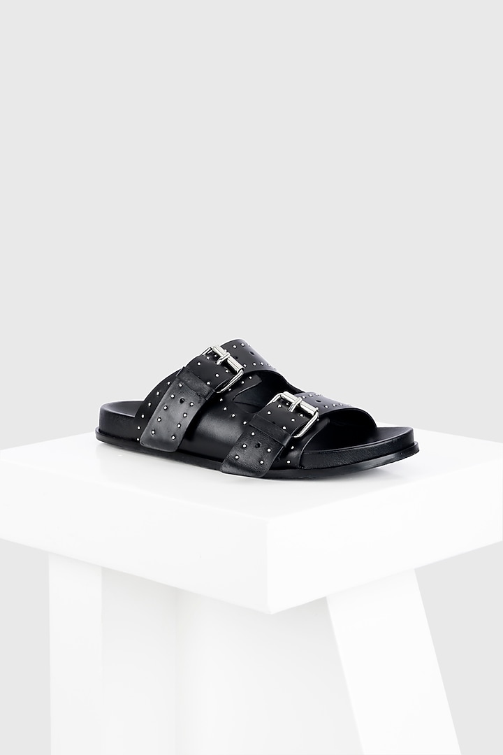 Black Genuine Leather Buckle Strap Flats by Oroh at Pernia's Pop Up Shop