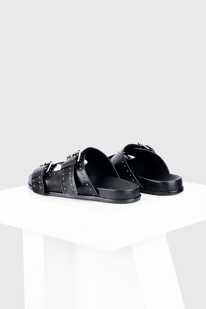 Black Genuine Leather Buckle Strap Flats by Oroh at Pernia's Pop Up Shop