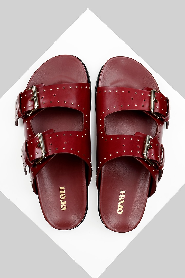 Maroon Genuine Leather Buckle Strap Flats by Oroh at Pernia's Pop Up Shop