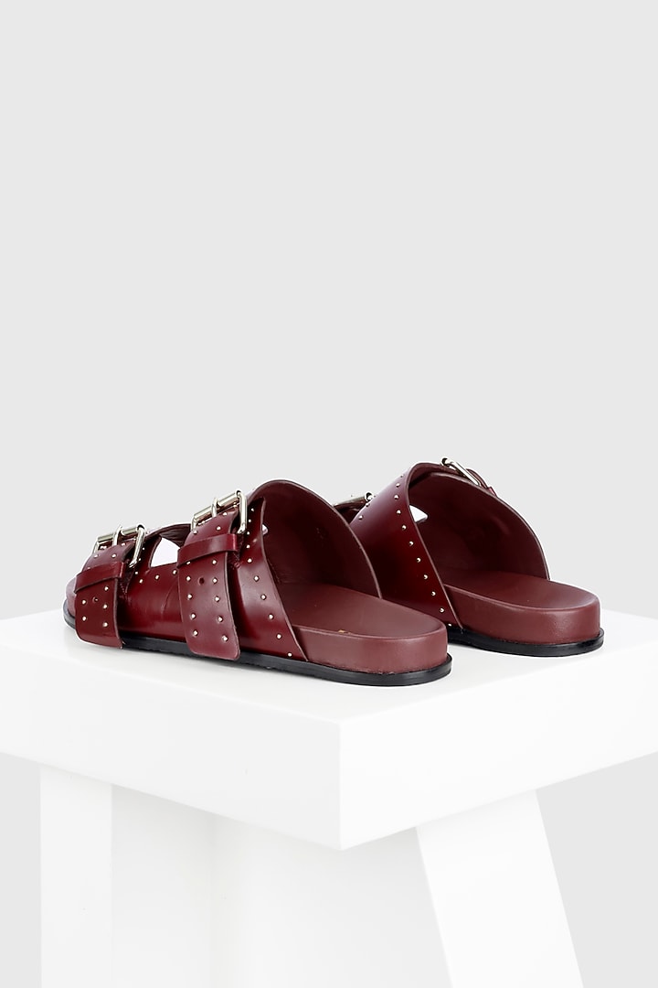 Maroon Genuine Leather Buckle Strap Flats by Oroh at Pernia's Pop Up Shop
