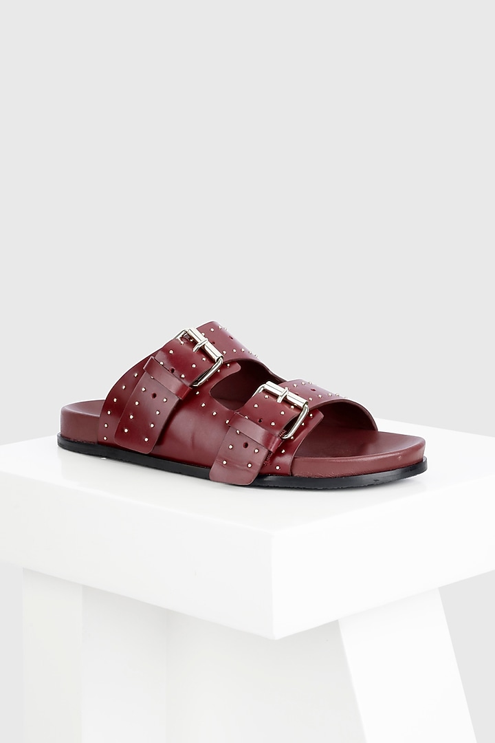 Maroon Genuine Leather Buckle Strap Flats by Oroh at Pernia's Pop Up Shop