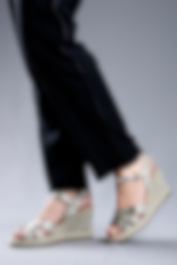 Gold Genuine Leather Jute Covered Wedges by Oroh at Pernia's Pop Up Shop