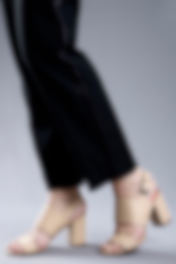 Beige Genuine Leather Broad Strap Block Heels by Oroh at Pernia's Pop Up Shop