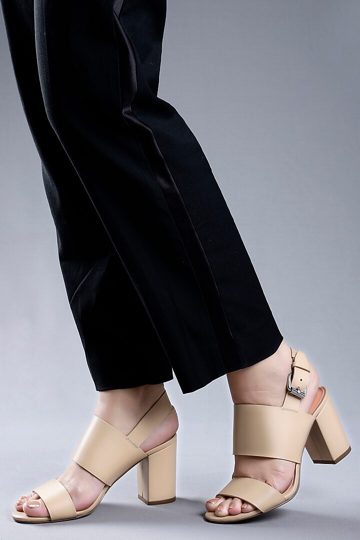 Beige Genuine Leather Broad Strap Block Heels by Oroh at Pernia's Pop Up Shop