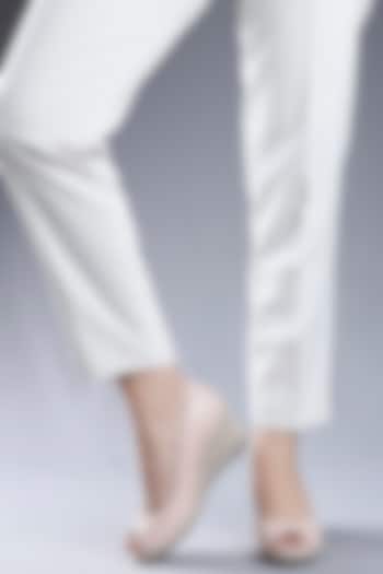 Pink Genuine Leather Jute-Covered Peep Toe Wedges by Oroh at Pernia's Pop Up Shop