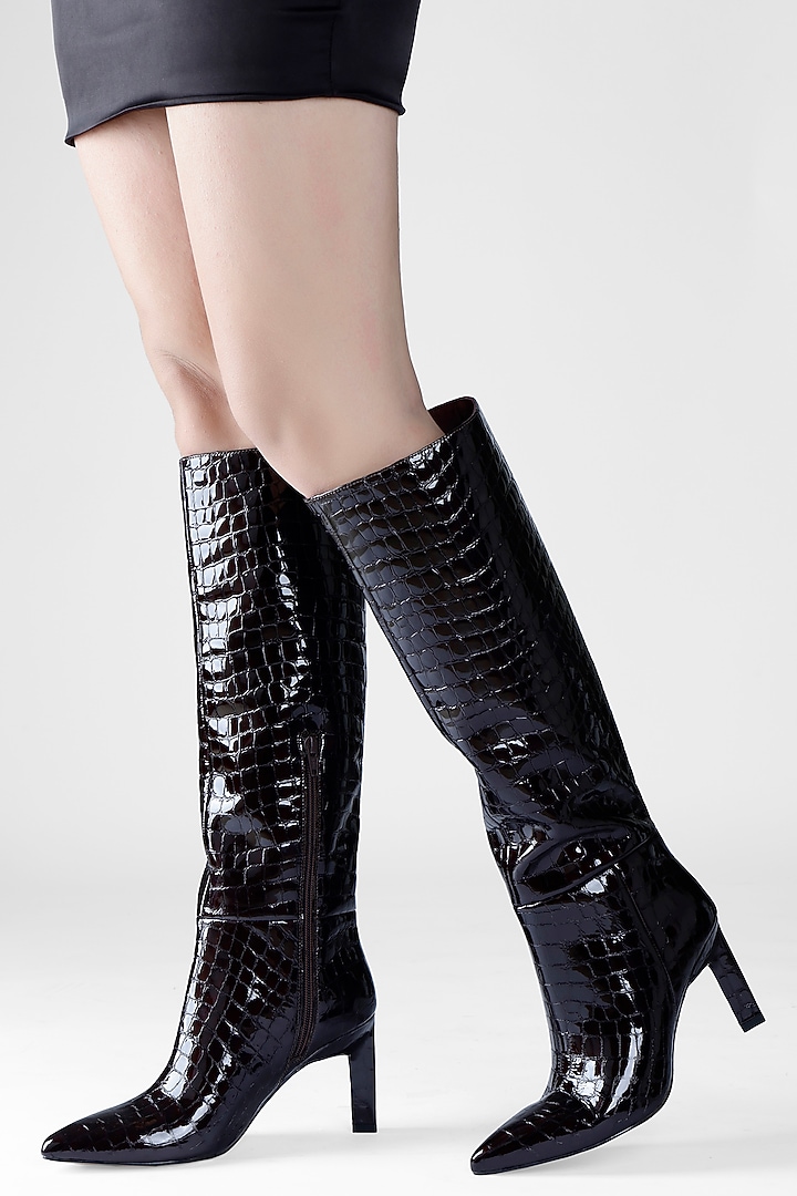 Maroon Premium Crust Leather Long Boot by Oroh at Pernia's Pop Up Shop