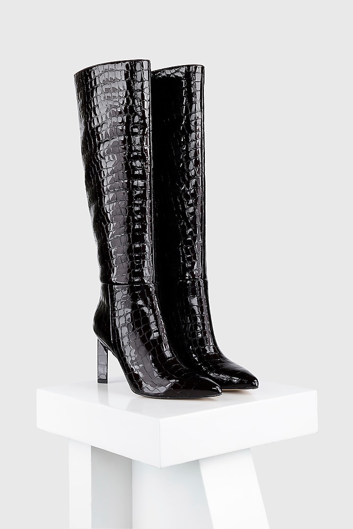 Maroon Premium Crust Leather Long Boot by Oroh at Pernia's Pop Up Shop