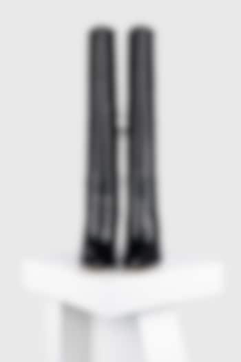 Black Premium Crust Leather Long Boot by Oroh at Pernia's Pop Up Shop