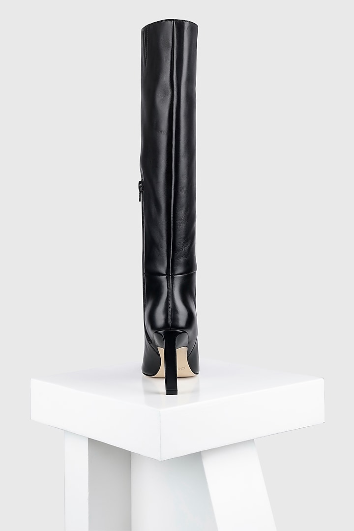Black Premium Crust Leather Long Boot by Oroh at Pernia's Pop Up Shop