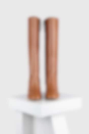 Tan Genuine Leather Tubo Long Boots by Oroh at Pernia's Pop Up Shop