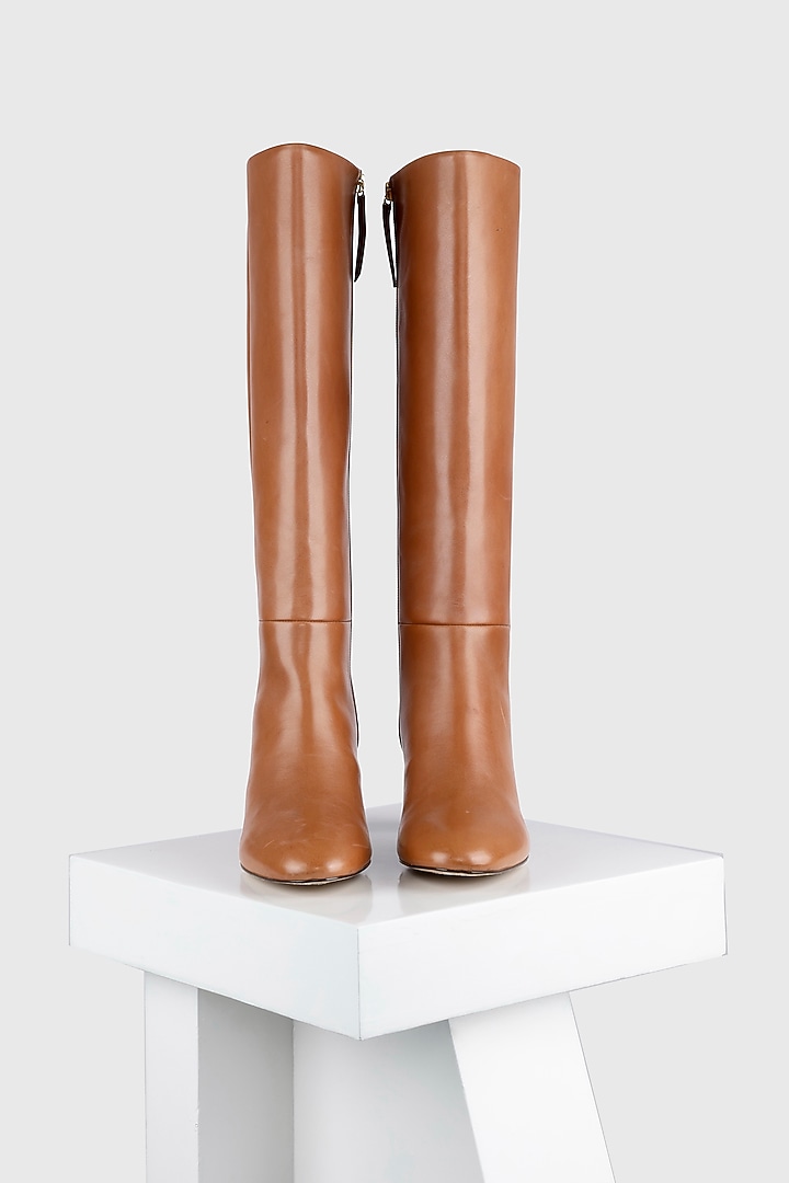 Tan Genuine Leather Tubo Long Boots by Oroh at Pernia's Pop Up Shop