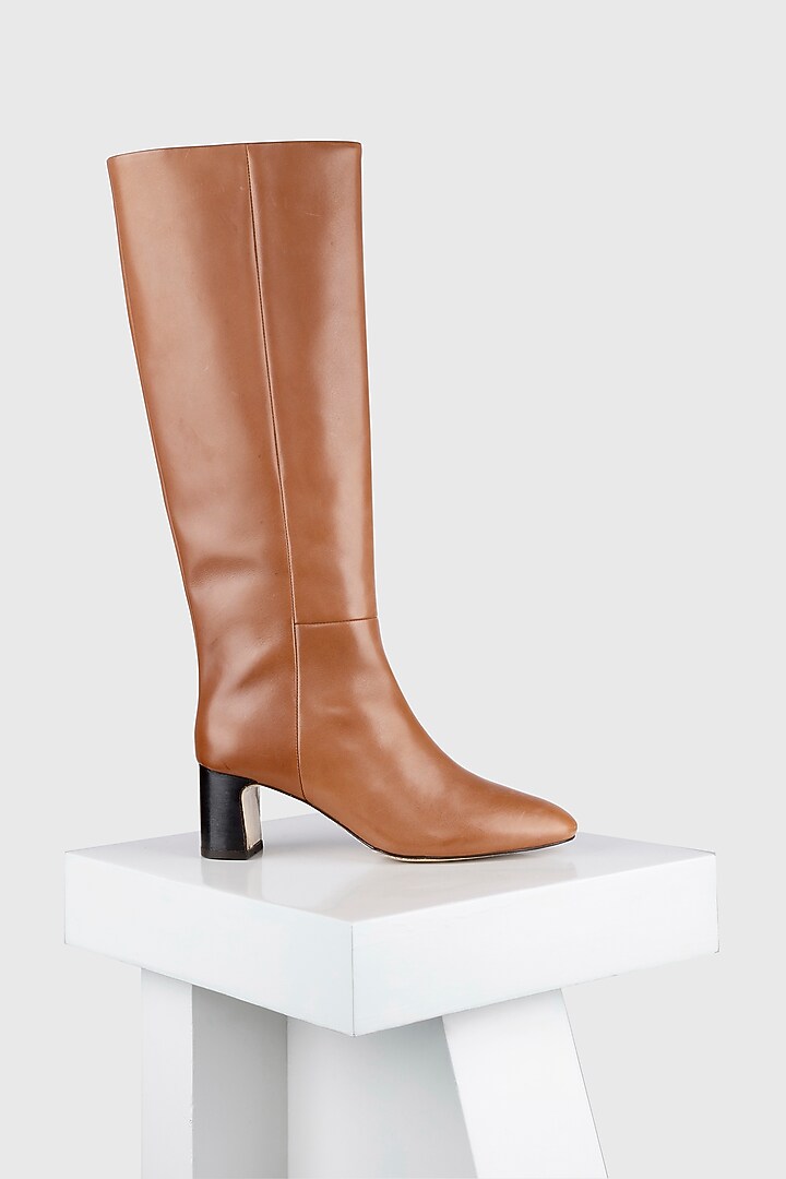 Tan Genuine Leather Tubo Long Boots by Oroh at Pernia's Pop Up Shop