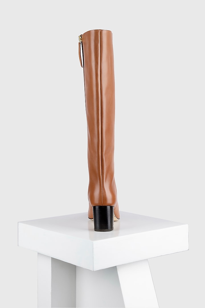 Tan Genuine Leather Tubo Long Boots by Oroh at Pernia's Pop Up Shop