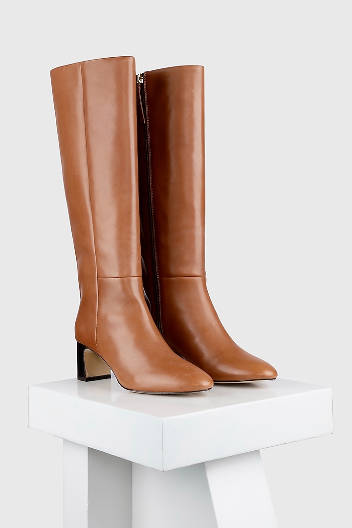 Tan Genuine Leather Tubo Long Boots by Oroh at Pernia's Pop Up Shop