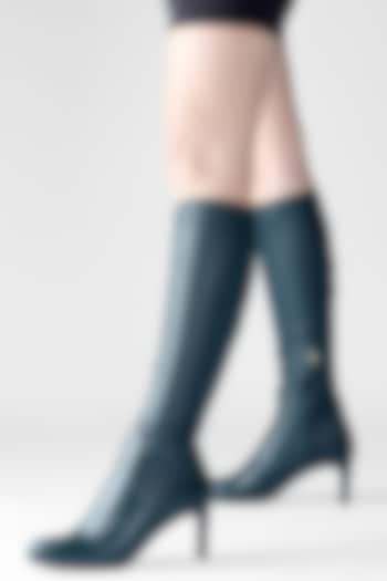 Green Stretch Leather Long Boots by Oroh at Pernia's Pop Up Shop
