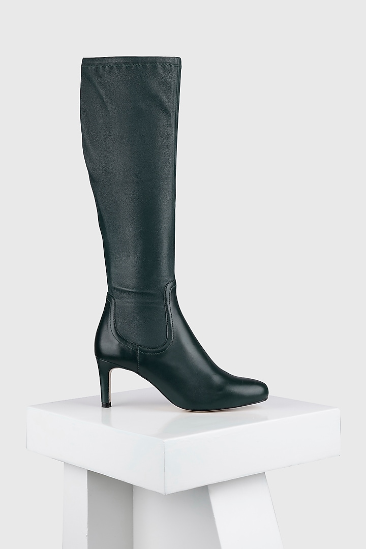 Green Stretch Leather Long Boots by Oroh at Pernia's Pop Up Shop