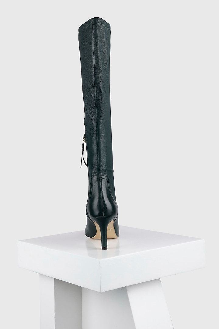Green Stretch Leather Long Boots by Oroh at Pernia's Pop Up Shop