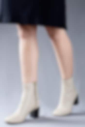 Beige Genuine Leather Ankle Boots by Oroh at Pernia's Pop Up Shop