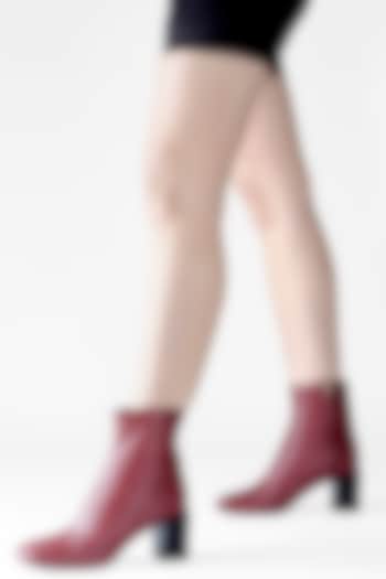 Maroon Genuine Leather Ankle Boots by Oroh at Pernia's Pop Up Shop