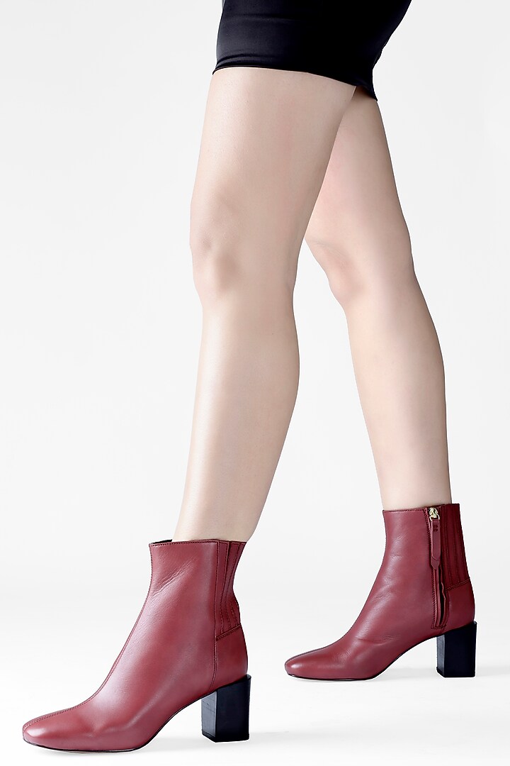 Maroon Genuine Leather Ankle Boots by Oroh at Pernia's Pop Up Shop